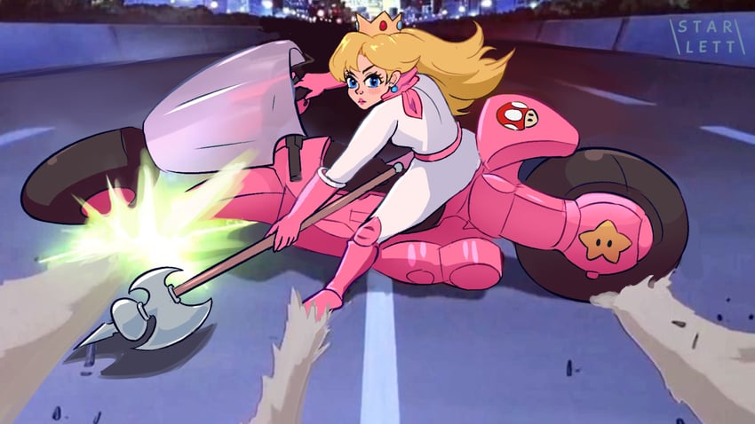 princess peach and biker peach (mario and 3 more) drawn by starlett