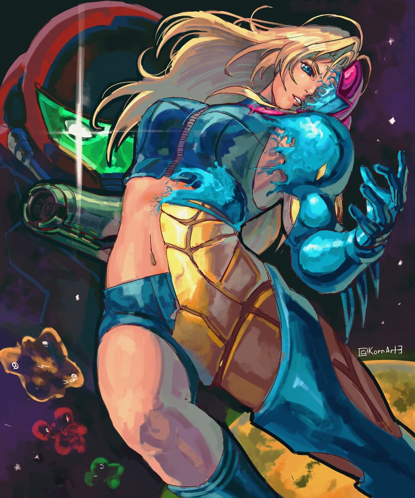 samus aran, sa-x, and x parasite (metroid and 1 more) drawn by kornart