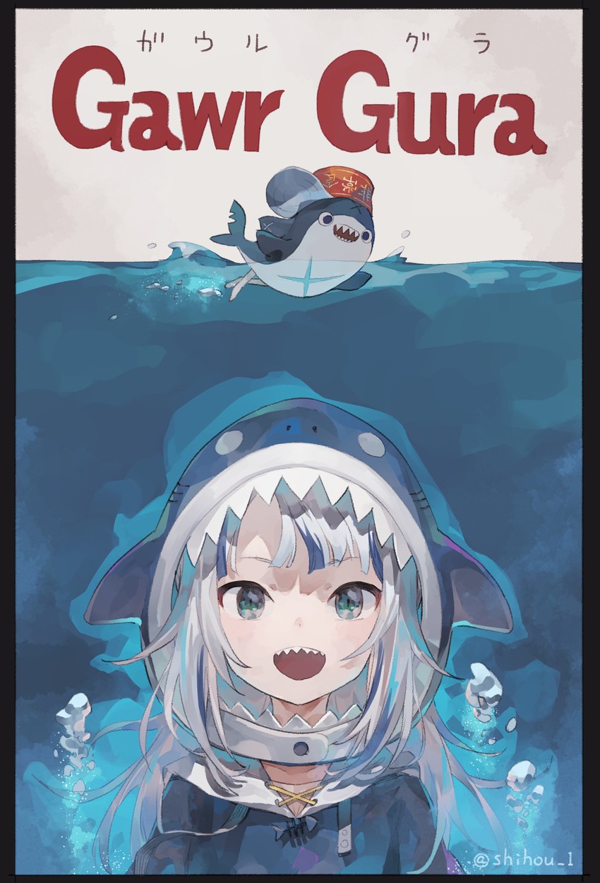 gawr gura and bloop (hololive and 2 more) drawn by shihou_(g-o-s)