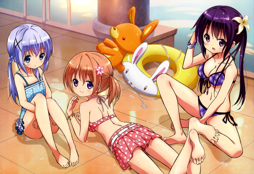 kafuu chino, hoto cocoa, and tedeza rize (gochuumon wa usagi desu ka? and 1 more) drawn by okuda_yousuke