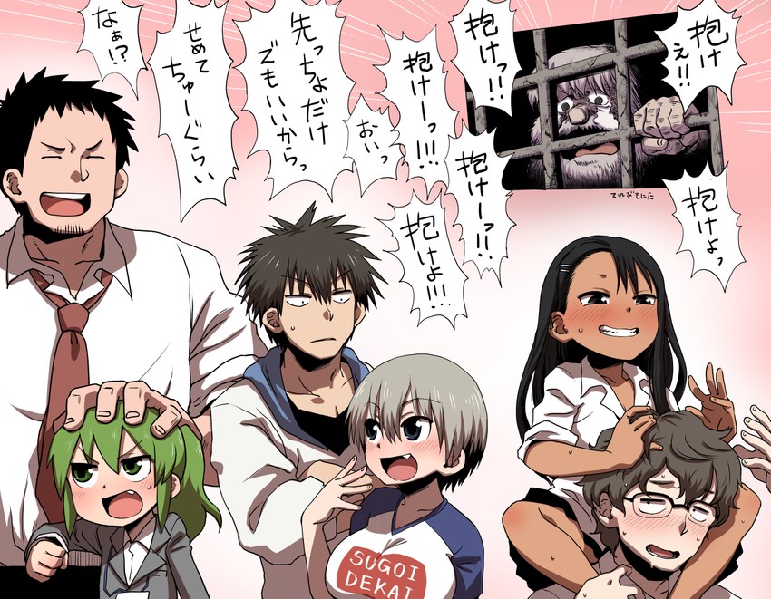 nagatoro hayase, igarashi futaba, uzaki hana, takeda harumi, hachiouji naoto, and 2 more (senpai ga uzai kouhai no hanashi and 3 more) drawn by uchuu_ika