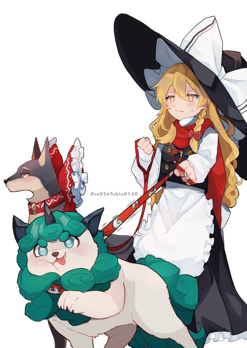 hakurei reimu, kirisame marisa, and komano aunn (touhou) drawn by uchisaki_himari