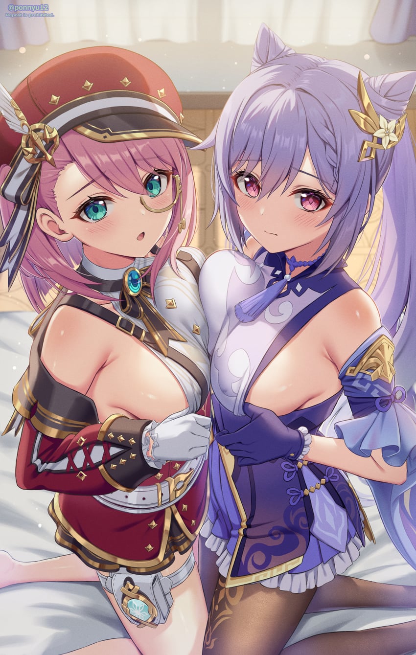 keqing and charlotte (genshin impact) drawn by ponnyu12