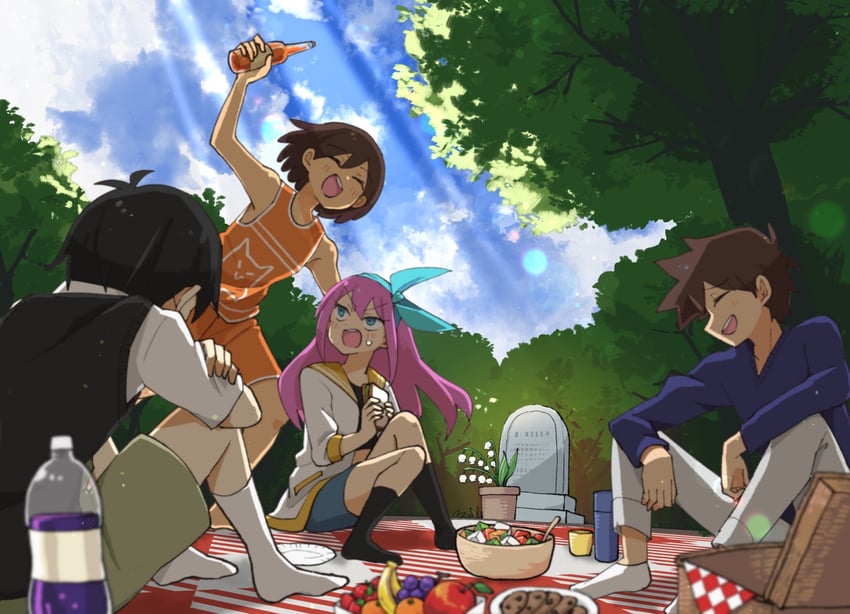 sunny, aubrey, kel, and hero (omori) drawn by doroidsan