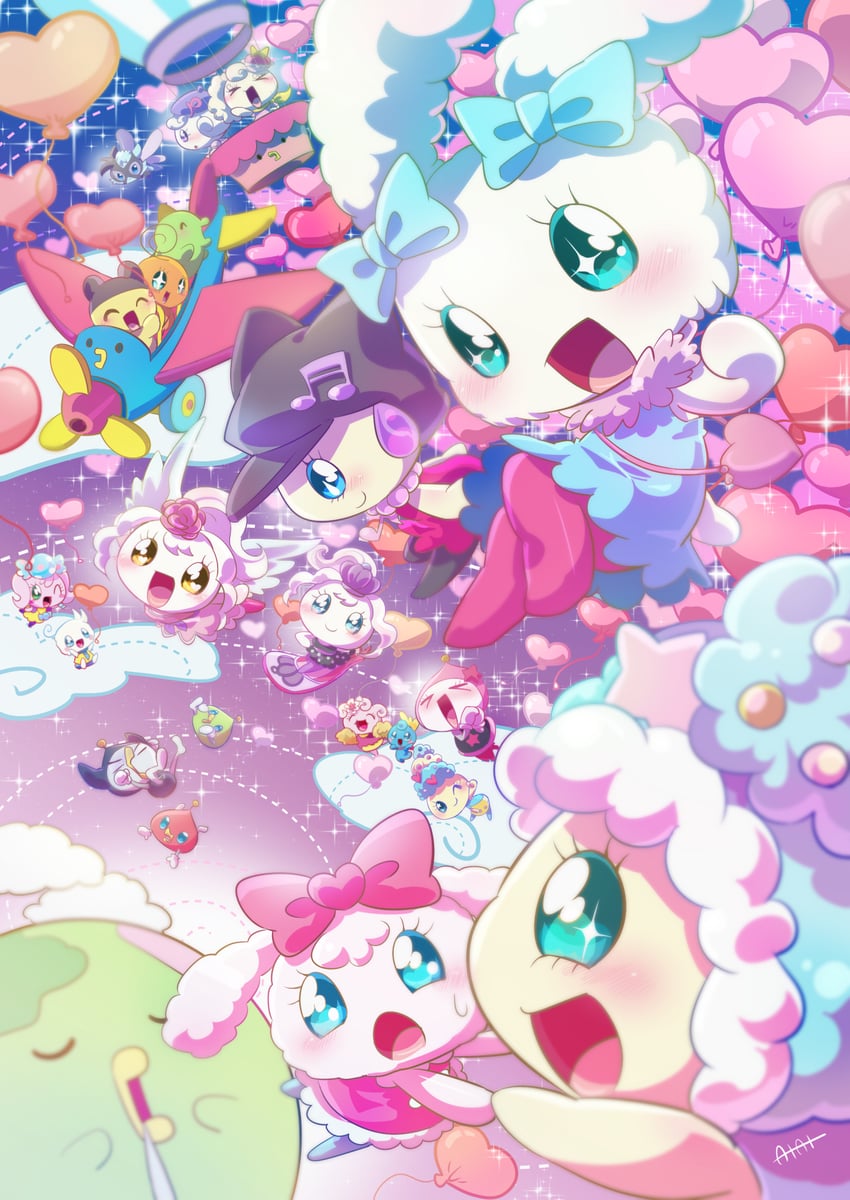 mametchi, kuchipatchi, memetchi, lovelitchi, chamametchi, and 18 more (tamagotchi and 6 more) drawn by hiyoko_at
