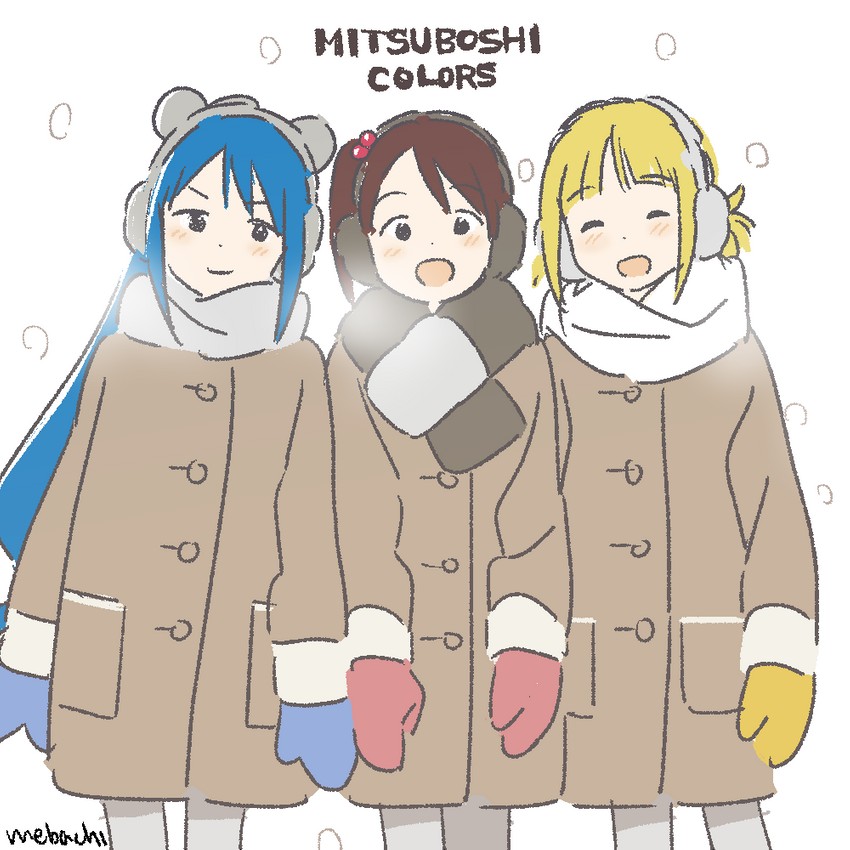 aoyama kotoha, kise saki, and akamatsu yui (mitsuboshi colors) drawn by mebachi