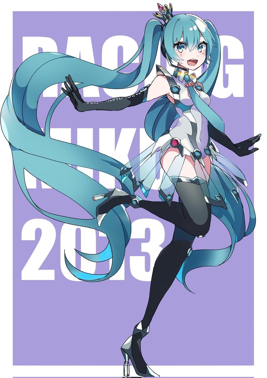 hatsune miku and racing miku (vocaloid and 1 more) drawn by kusunokimizuha