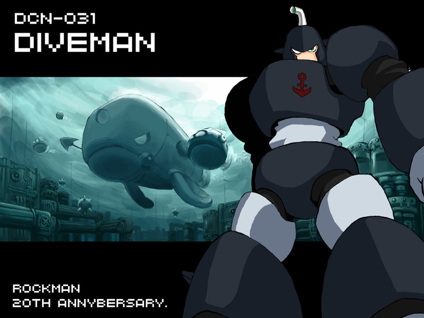 dive man, moby, and gyotot (mega man and 1 more) drawn by inuinu_(project_october)