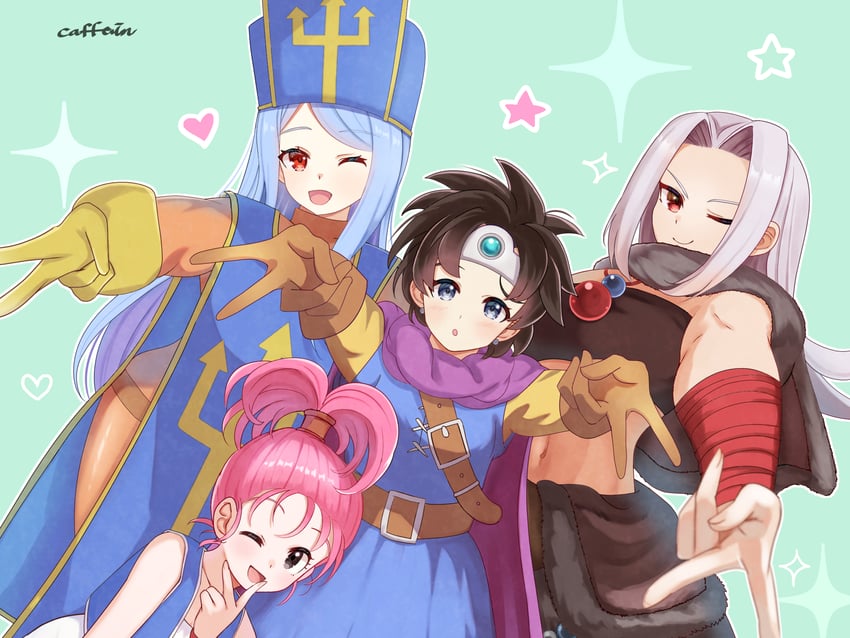 priest, heroine, merchant, and monster wrangler (dragon quest and 1 more) drawn by under_hoshizora