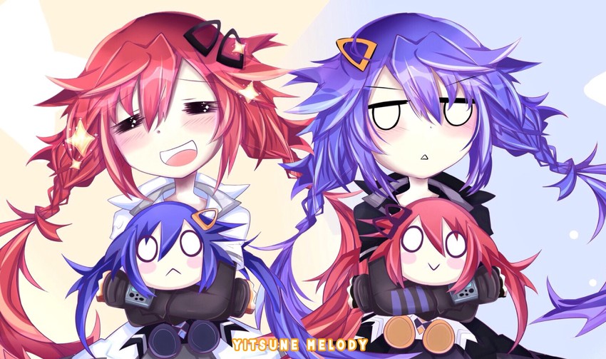 tennouboshi uzume and ankokuboshi kurome (neptune and 1 more) drawn by yitsune_melody