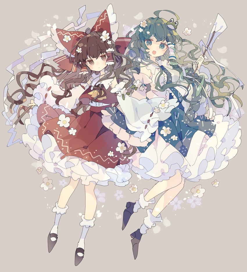 hakurei reimu and kochiya sanae (touhou) drawn by nikorashi-ka