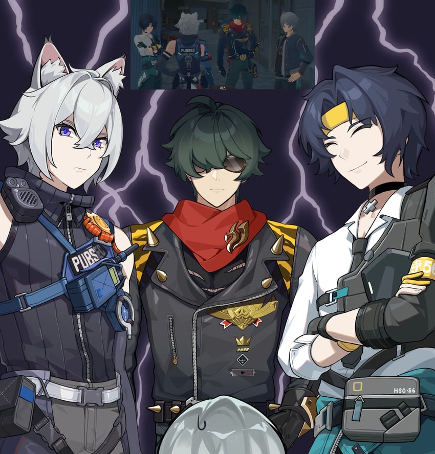 wise, asaba harumasa, seth lowell, and lighter (zenless zone zero) drawn by asecanaka14370