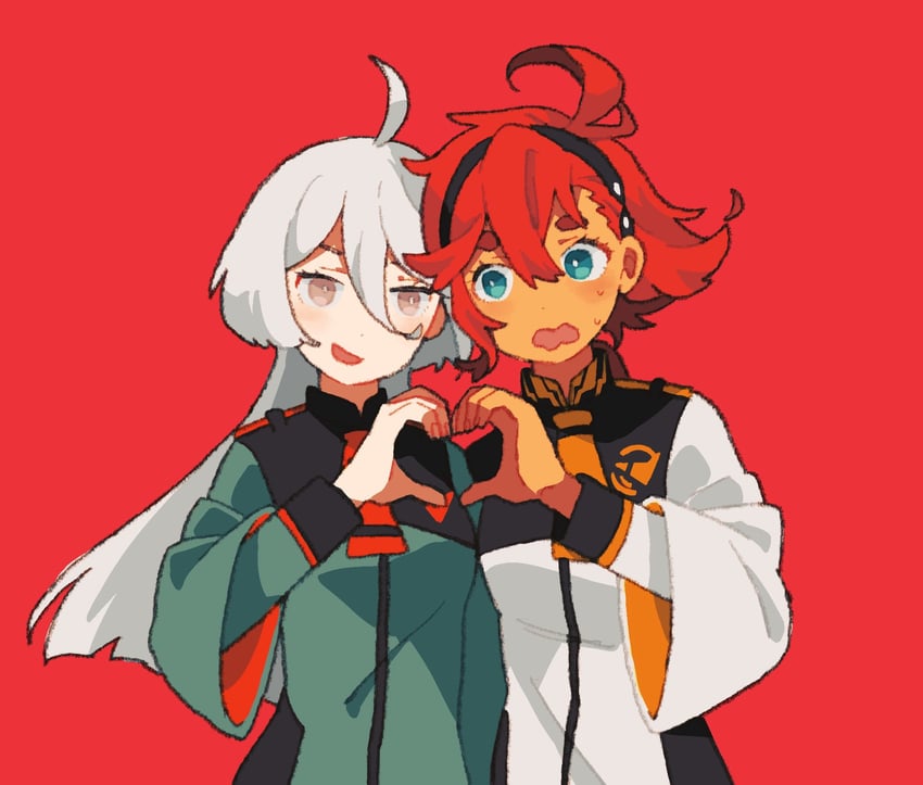 suletta mercury and miorine rembran (gundam and 1 more) drawn by dou_(mame_eee)