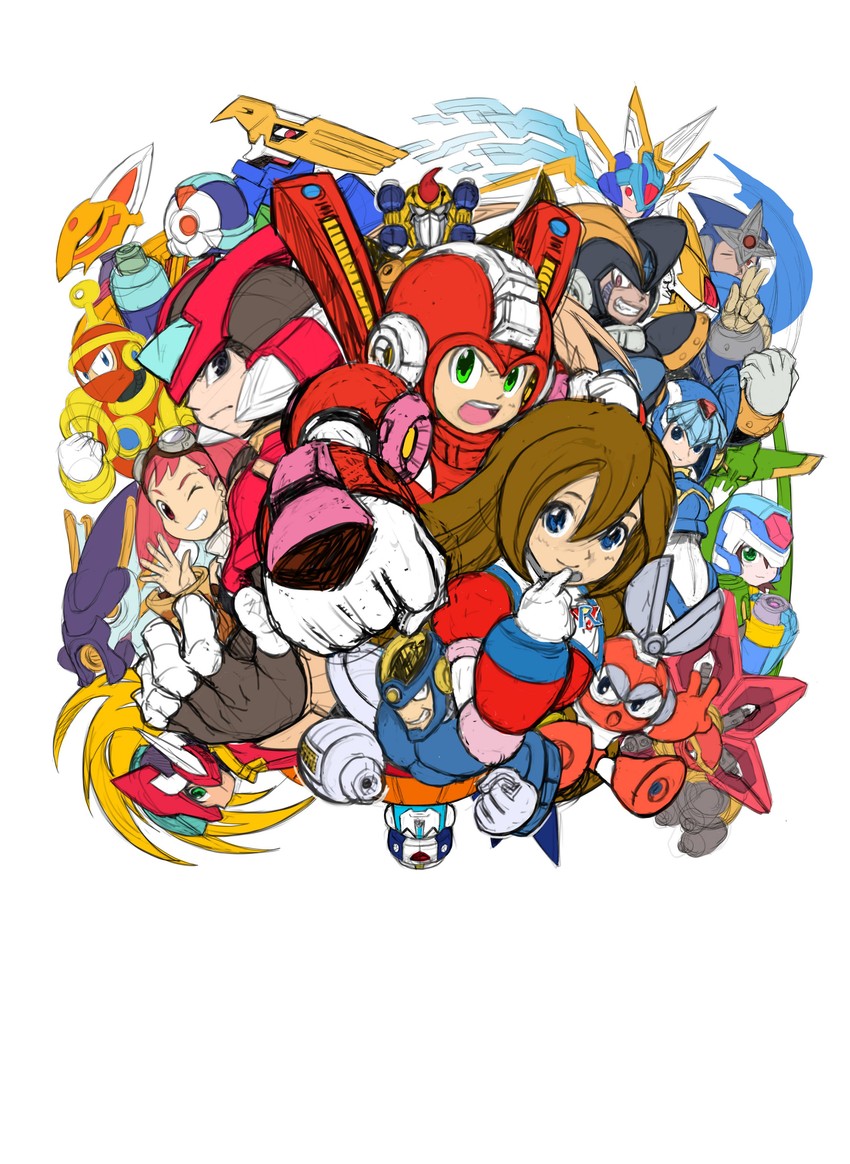 zero, aile, mega man, zero(z), fairy leviathan, and 18 more (mega man and 12 more) drawn by hi-go!