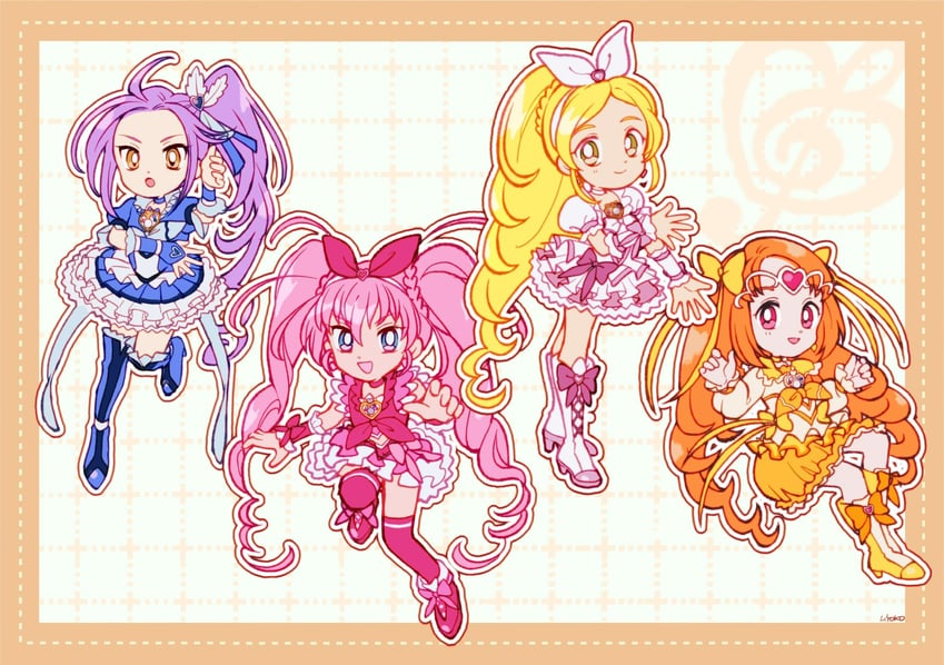 houjou hibiki, minamino kanade, cure melody, kurokawa eren, shirabe ako, and 3 more (precure and 1 more) drawn by uwded_207