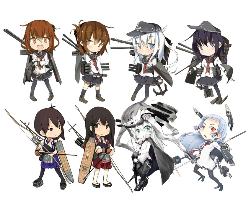 kaga, hibiki, inazuma, akagi, ikazuchi, and 3 more (kantai collection) drawn by ahenn