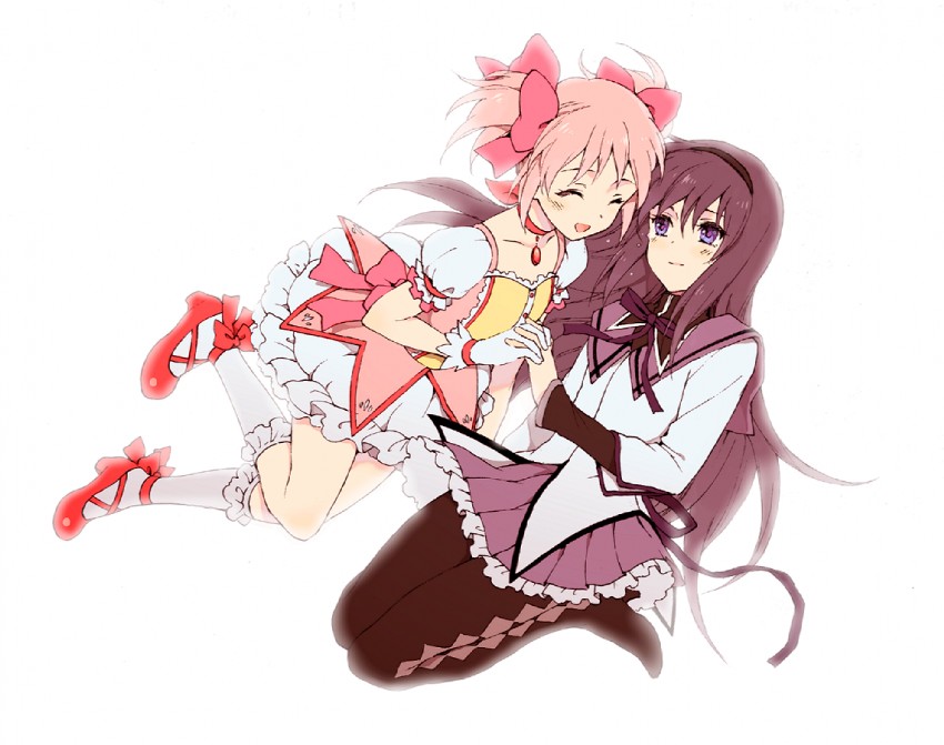 akemi homura and kaname madoka (mahou shoujo madoka magica) drawn by hirosuke_(psychexx)
