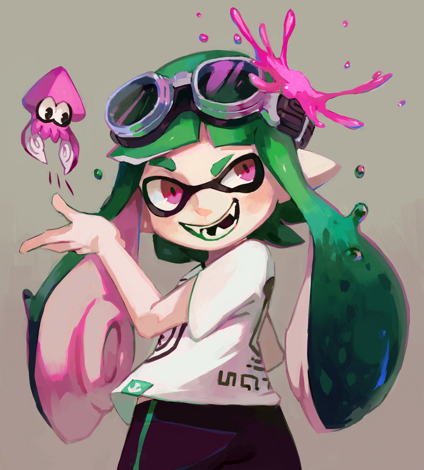 inkling player character and inkling girl (splatoon and 1 more) drawn by bluekomadori
