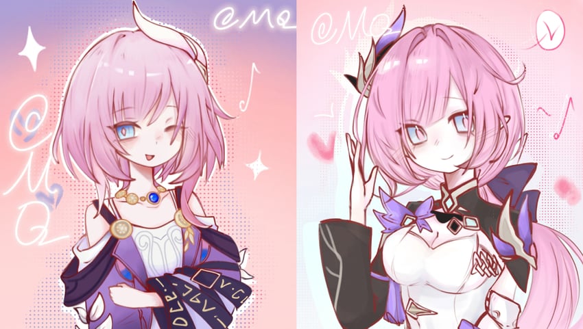 elysia, cyrene, inoue marina, and yanning (honkai and 2 more) drawn by mo_2