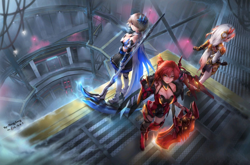 fu hua, rita rossweisse, and murata himeko (honkai and 1 more) drawn by bing_gang