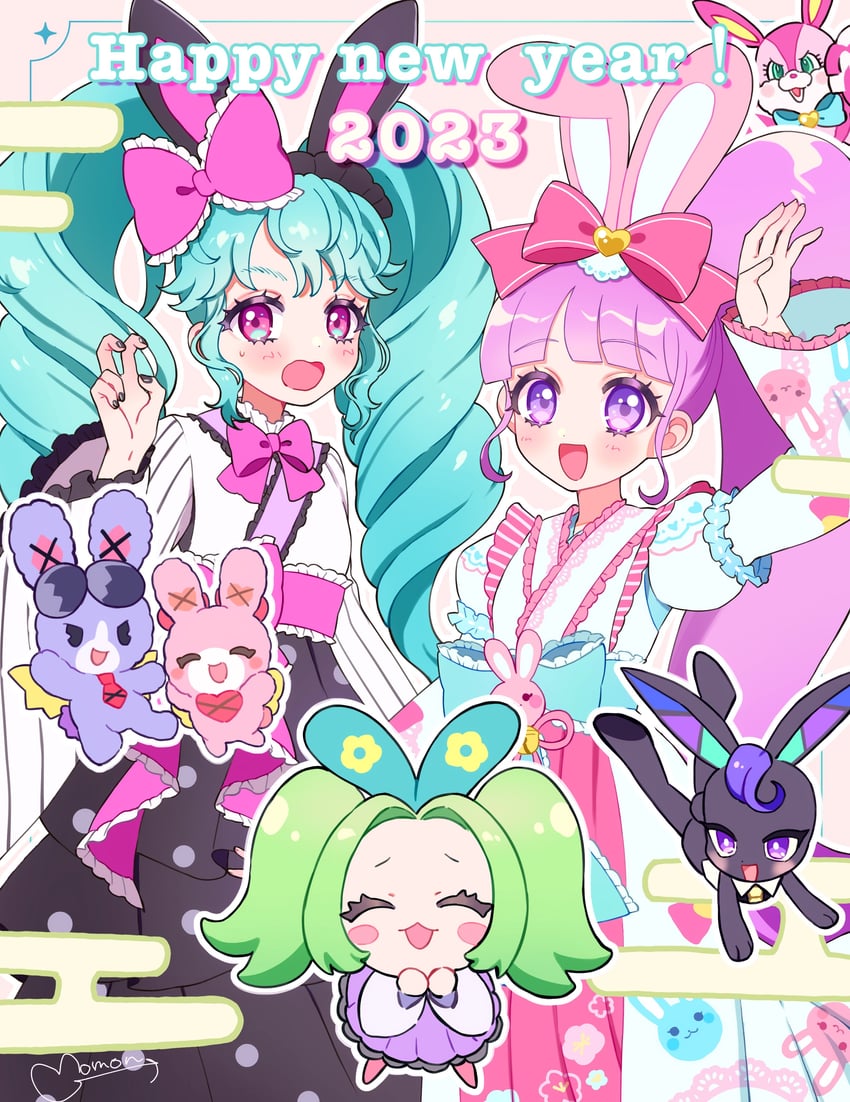 manaka non, katasumi amari, carron, usacha, usagi, and 1 more (pretty series and 4 more) drawn by momokan_(mmkn100)