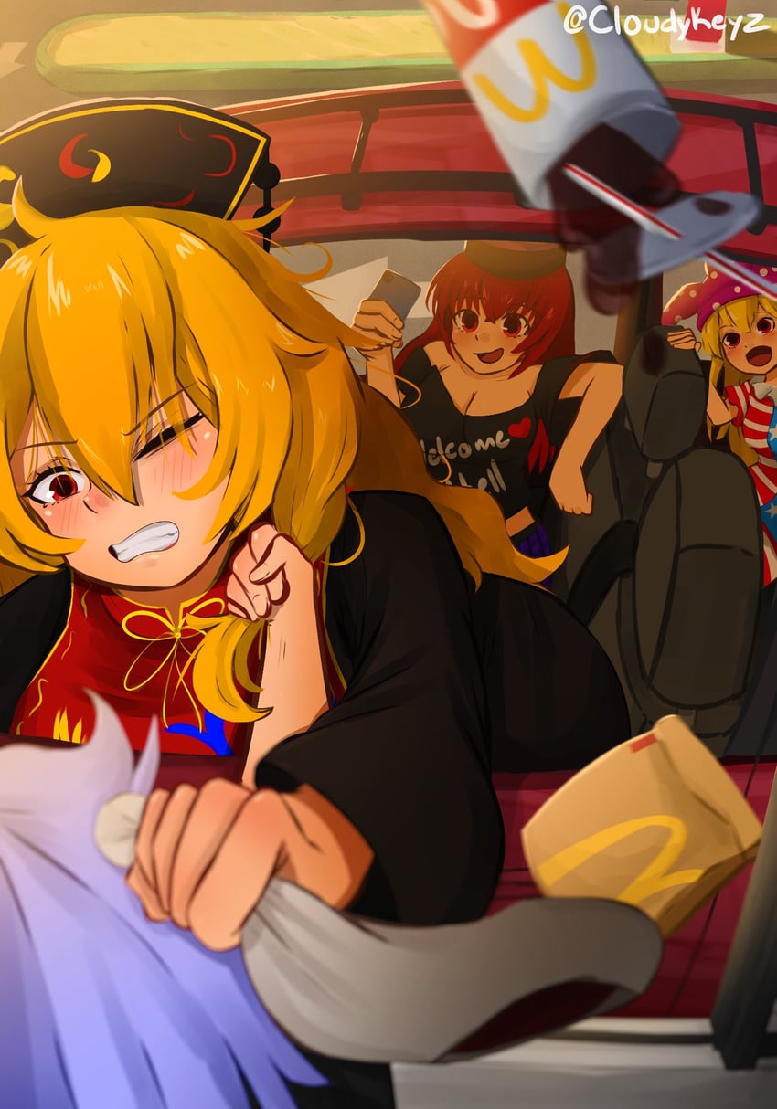 clownpiece, junko, hecatia lapislazuli, and reisen (touhou and 1 more) drawn by cloudykeyz