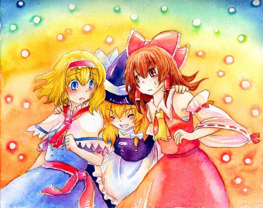 hakurei reimu, kirisame marisa, and alice margatroid (touhou) drawn by shiroaisa