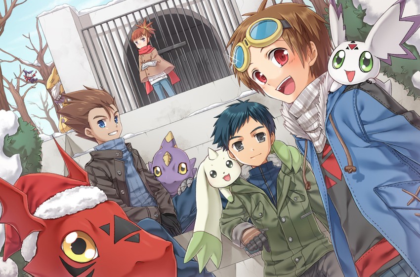 renamon, terriermon, makino ruki, guilmon, impmon, and 5 more (digimon and 1 more) drawn by shye