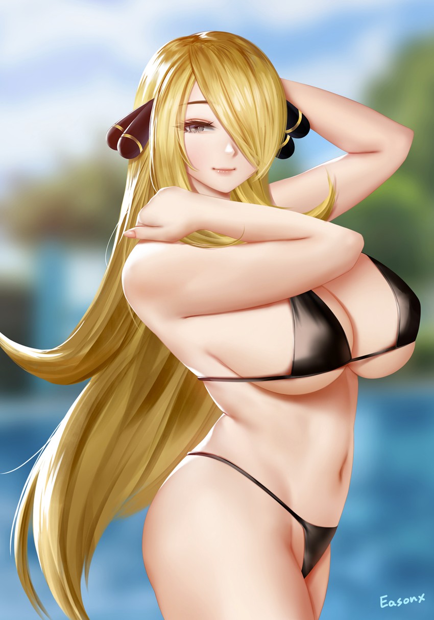 cynthia (pokemon and 1 more) drawn by easonx
