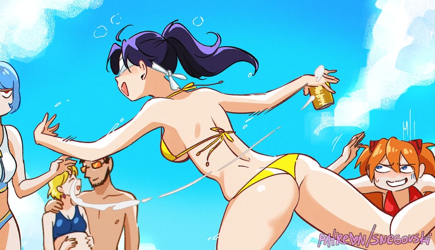 souryuu asuka langley, ayanami rei, katsuragi misato, akagi ritsuko, and ikari gendou (neon genesis evangelion) drawn by snegovski
