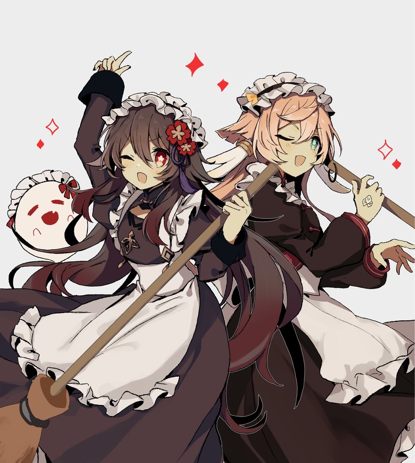 hu tao, boo tao, and yanfei (genshin impact) drawn by merry-san