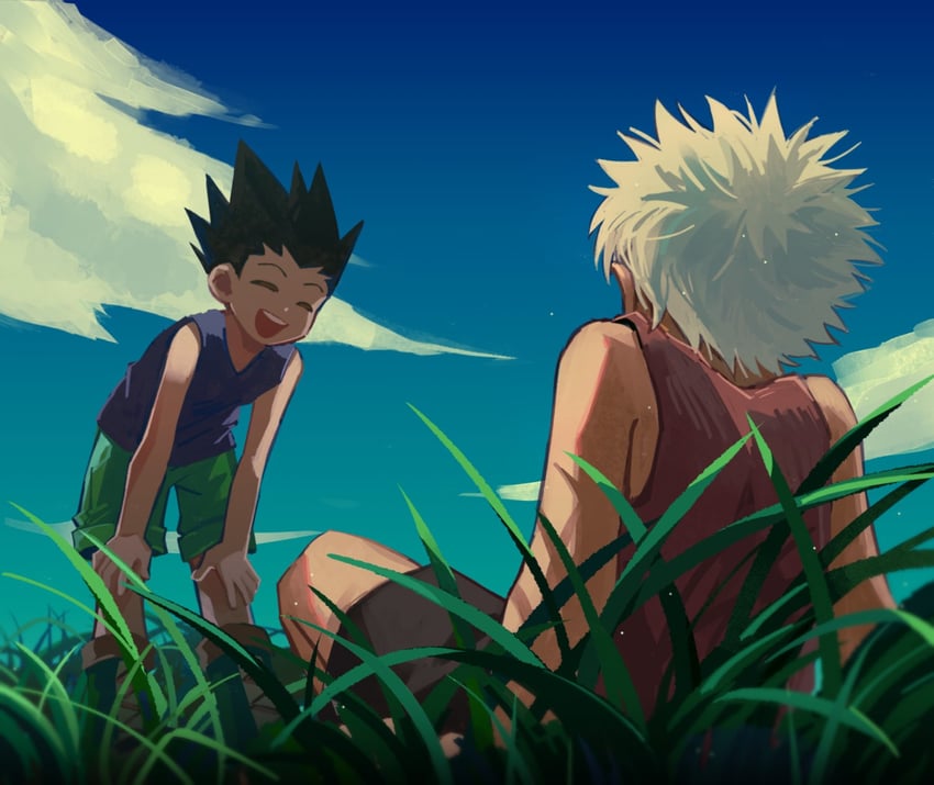 killua zoldyck and gon freecss (hunter x hunter) drawn by kazhi