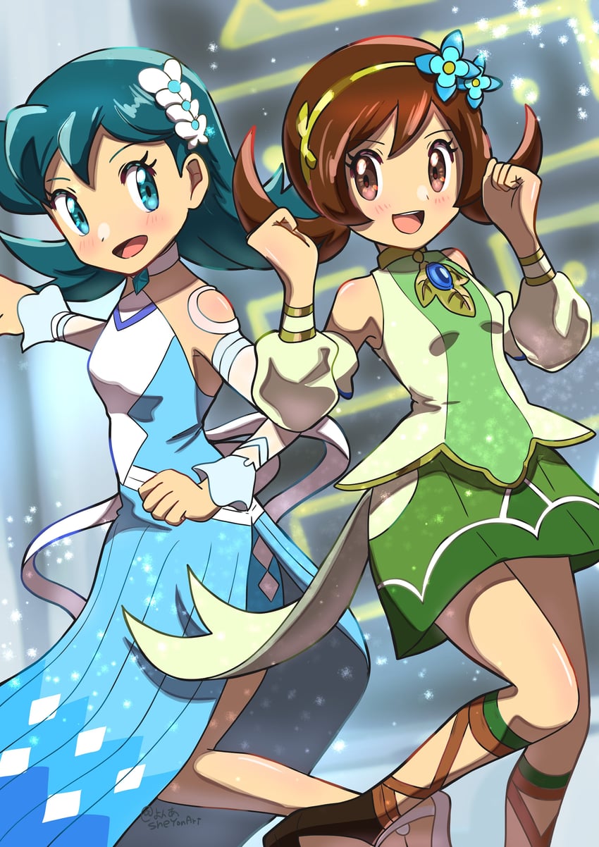 lyra and kris (pokemon and 1 more) drawn by sheyona