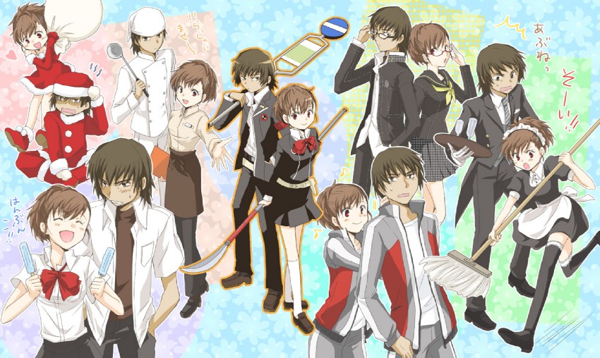 shiomi kotone and aragaki shinjirou (persona and 3 more) drawn by sananan
