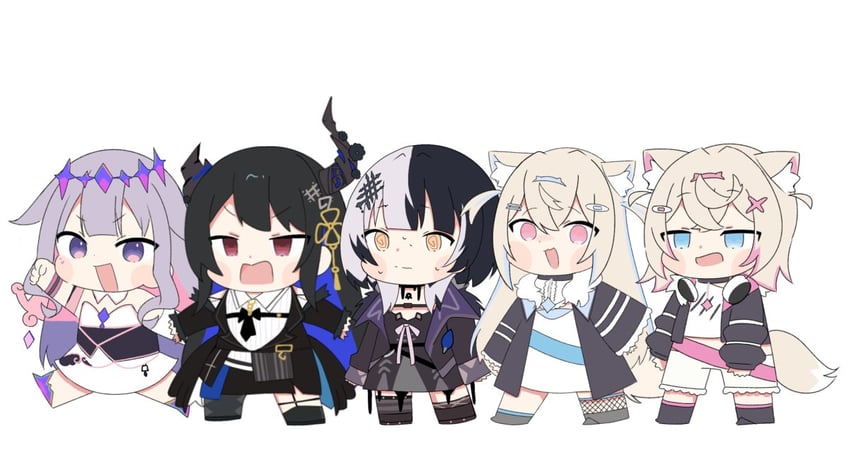 shiori novella, nerissa ravencroft, fuwawa abyssgard, mococo abyssgard, and koseki bijou (hololive and 1 more) drawn by giao2_ng