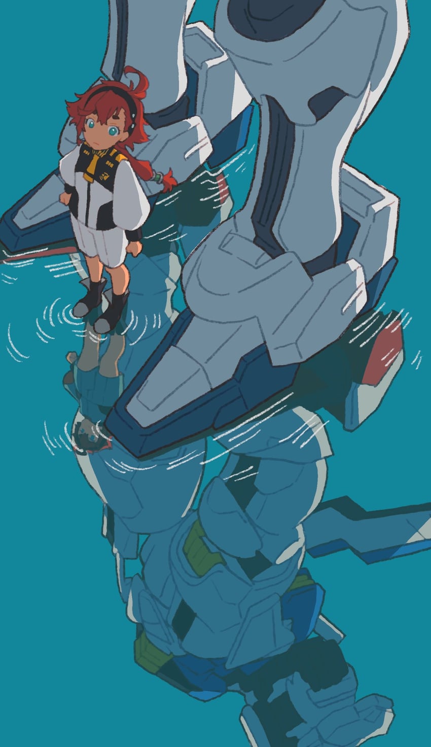 suletta mercury, gundam aerial, and gundam aerial rebuild (gundam and 1 more) drawn by dou_(mame_eee)