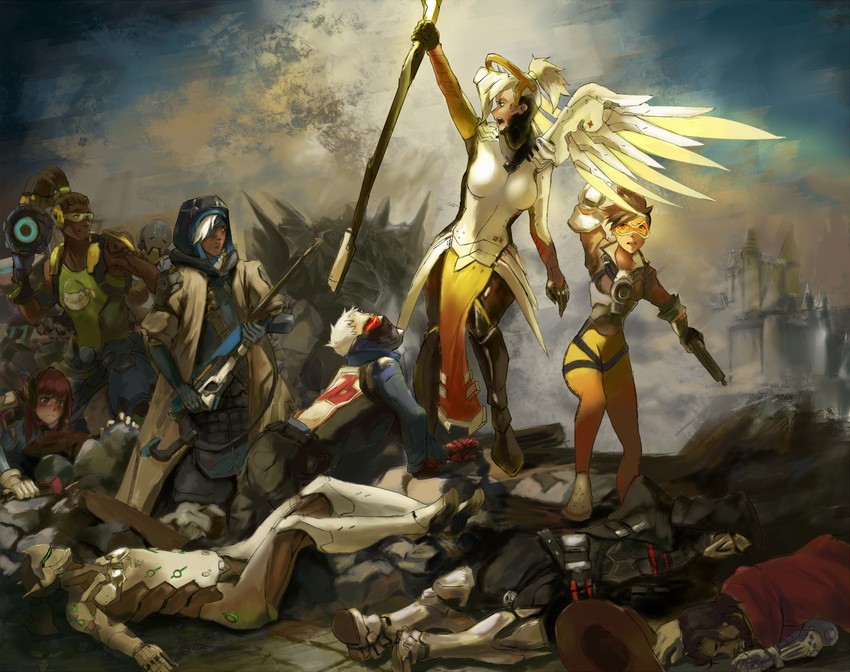 d.va, mercy, tracer, soldier: 76, genji, and 7 more (overwatch and 2 more) drawn by arqa