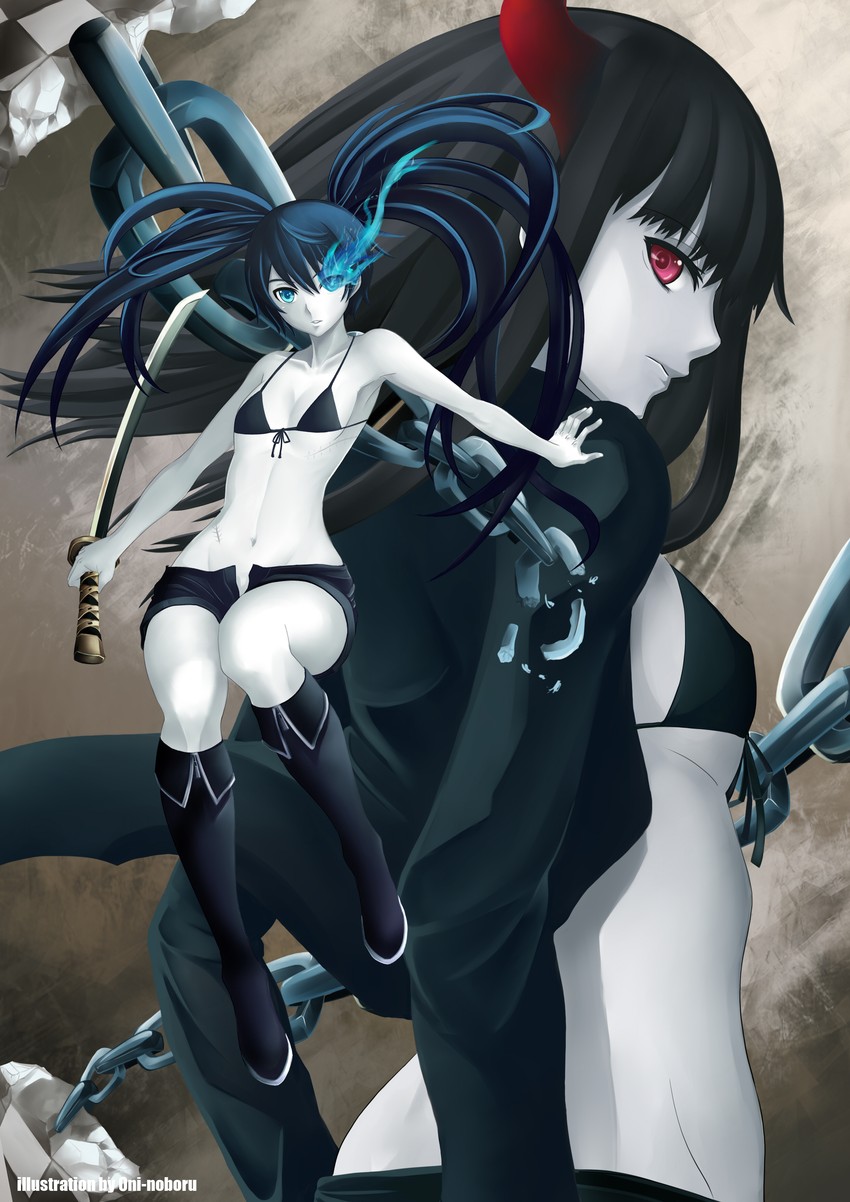 black rock shooter and black gold saw (black rock shooter) drawn by oni-noboru