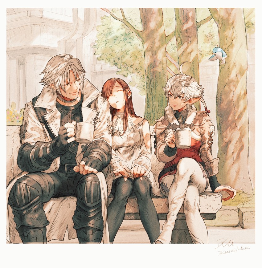 ryne waters, alisaie leveilleur, and thancred waters (final fantasy and 1 more) drawn by kuroimori
