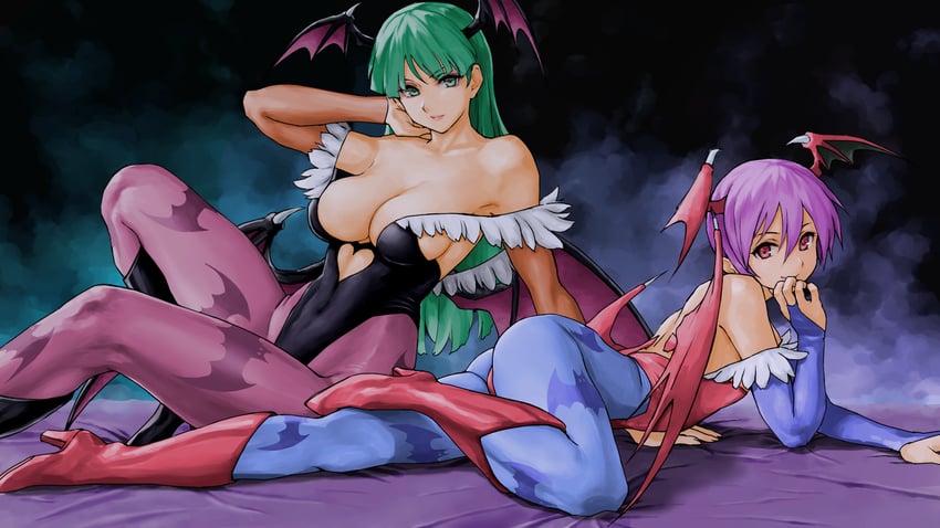 morrigan aensland and lilith (darkstalkers) drawn by x_chitch
