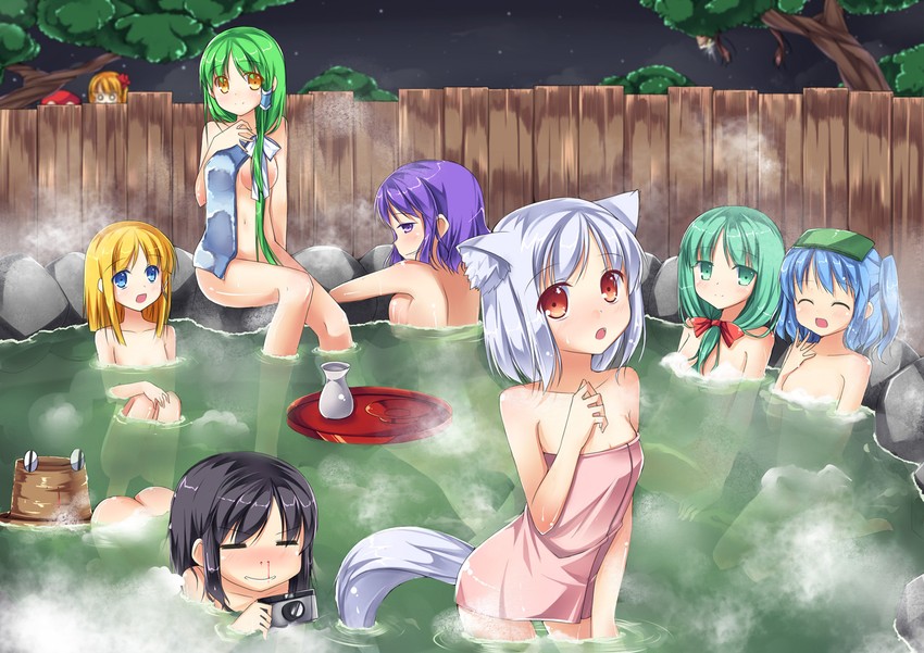 kochiya sanae, shameimaru aya, inubashiri momiji, moriya suwako, kawashiro nitori, and 6 more (touhou and 1 more) drawn by amemiya_ruki