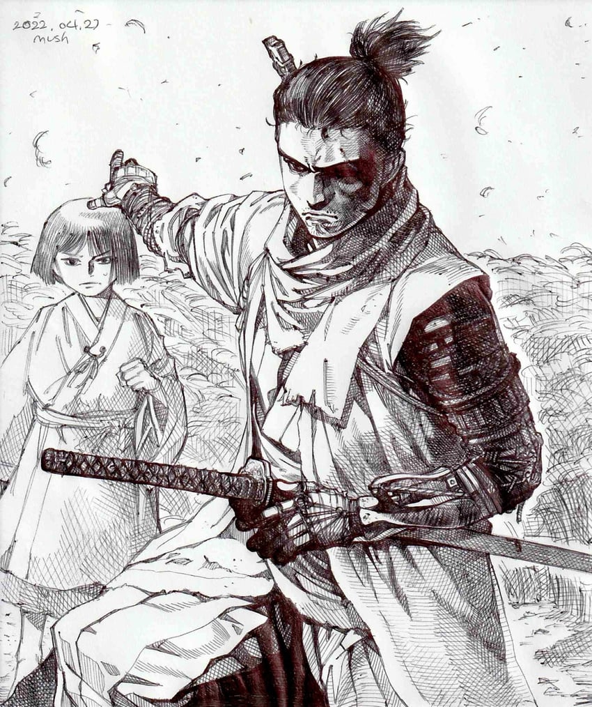 sekiro and kuro the divine heir (sekiro: shadows die twice) drawn by mushroom_(osh320)