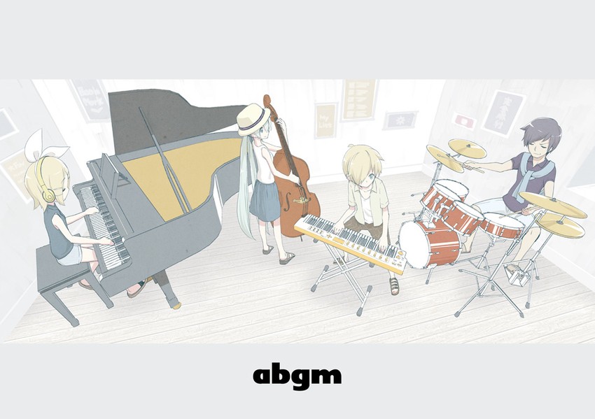 hatsune miku, kagamine rin, kagamine len, and kaito (vocaloid and 1 more) drawn by gyari_(imagesdawn)