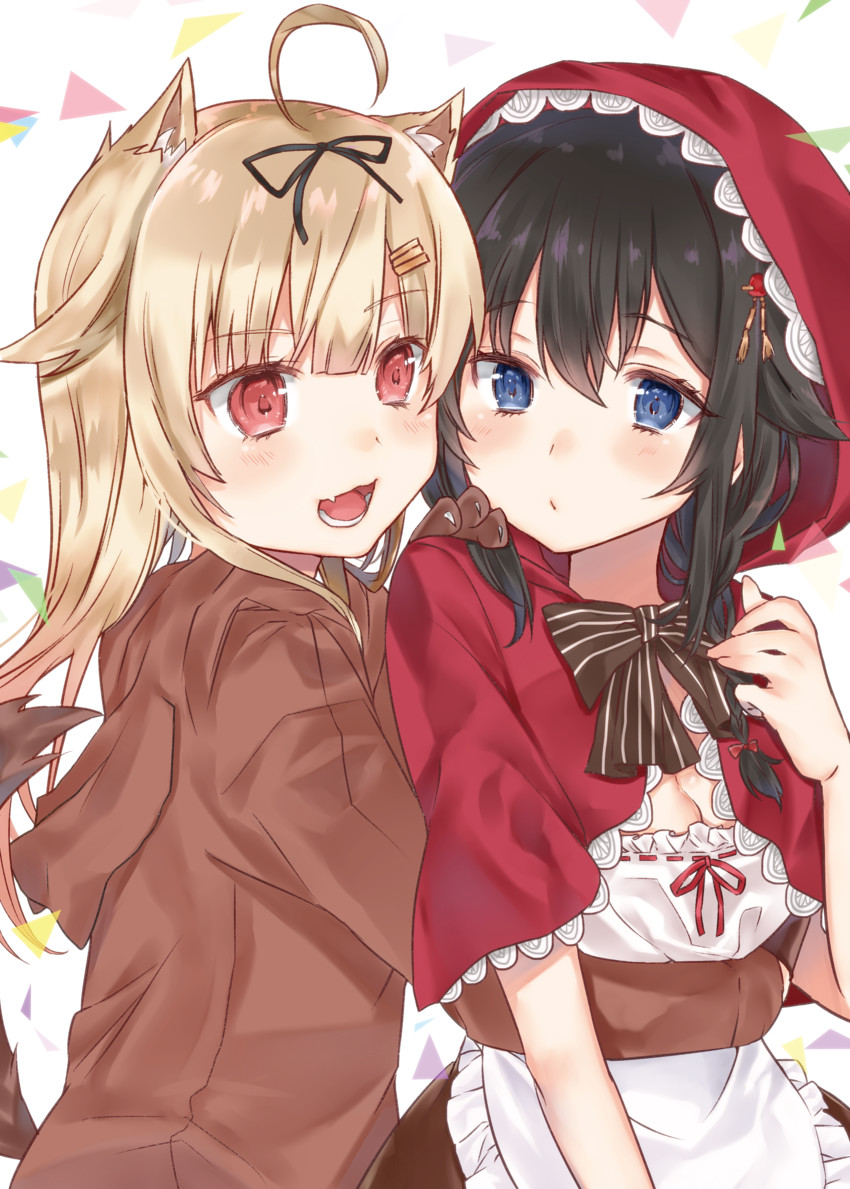 shigure, yuudachi, shigure kai ni, yuudachi kai ni, little red riding hood, and 1 more (kantai collection and 1 more) drawn by nana_kagura