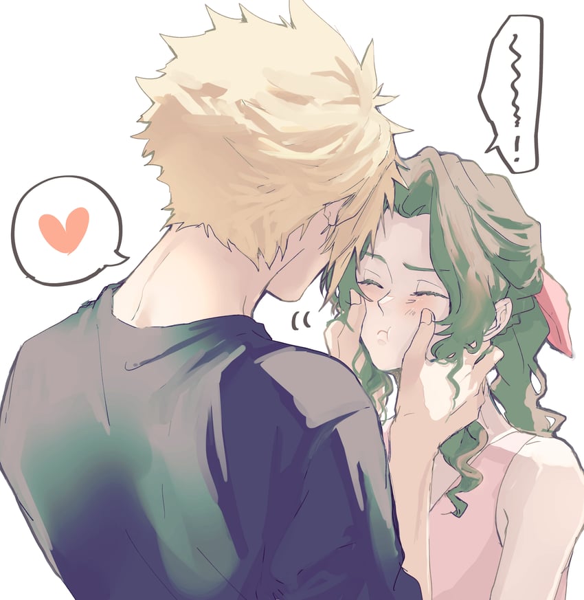 cloud strife and aerith gainsborough (final fantasy and 3 more) drawn by demi_co