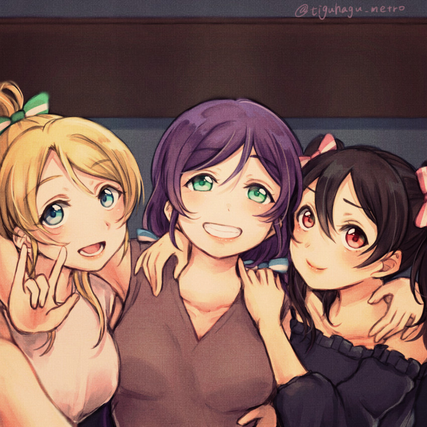 tojo nozomi, yazawa nico, and ayase eli (love live! and 1 more) drawn by suito