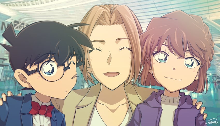edogawa conan, haibara ai, and naomi argento (meitantei conan and 1 more) drawn by sooma4869