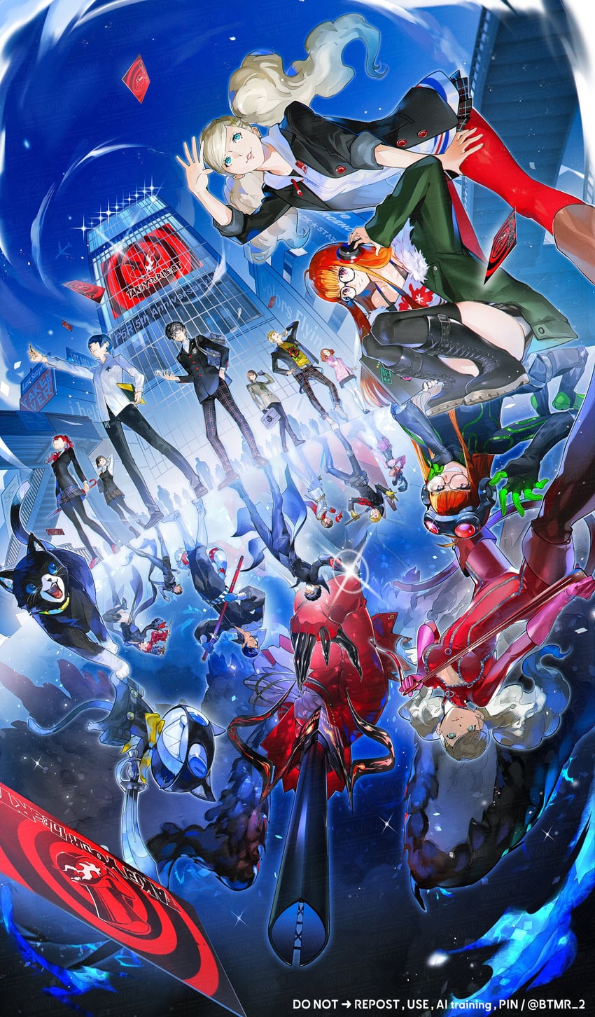 amamiya ren, takamaki anne, sakura futaba, niijima makoto, okumura haru, and 8 more (persona and 2 more) drawn by btmr_game