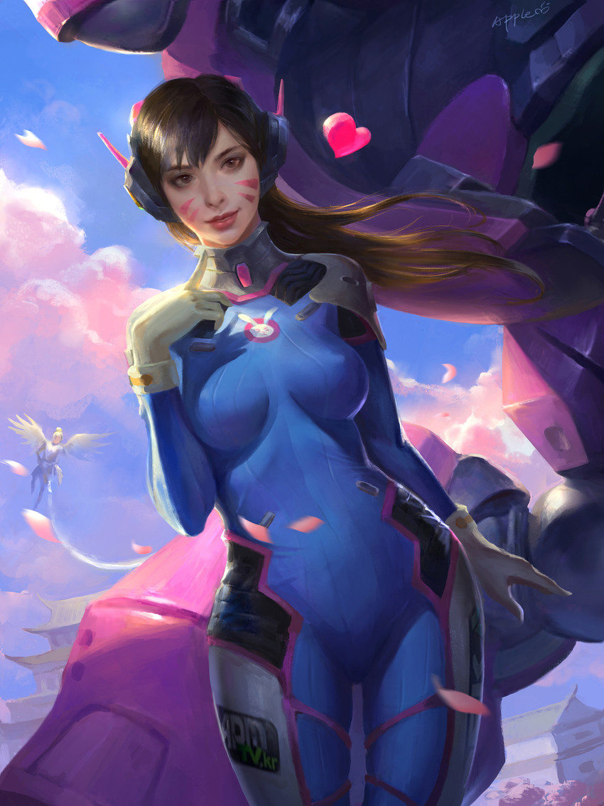 d.va and mercy (overwatch and 1 more) drawn by apple_xiebin