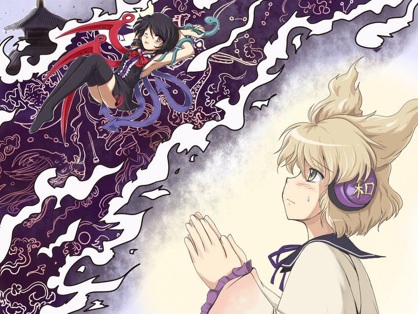 houjuu nue and toyosatomimi no miko (touhou) drawn by flx